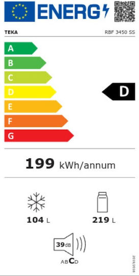Teka Ψυγειοκαταψύκτης 323lt Total NoFrost Υ185xΠ60xΒ69εκ. Inox Rbf 3450