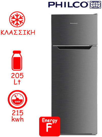 Philco Ψυγείο Δίπορτο 206lt Υ143xΠ55xΒ56εκ. Inox PRD-222X