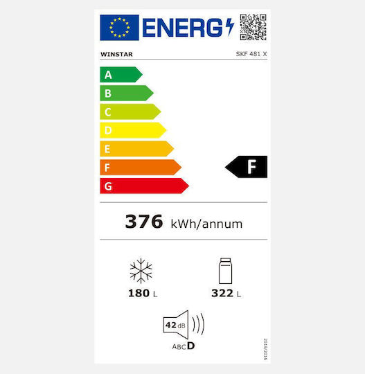 Winstar Ψυγείο Ντουλάπα 502lt NoFrost Υ181xΠ78.5xΒ71.6εκ. Inox SKF 481X