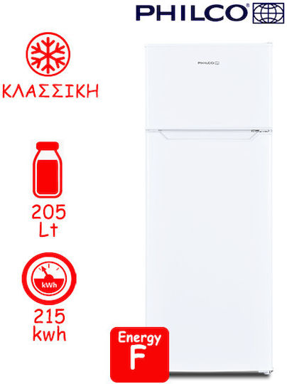 Philco Double Door Refrigerator 206lt H143xW55xD56cm White PRD-222W