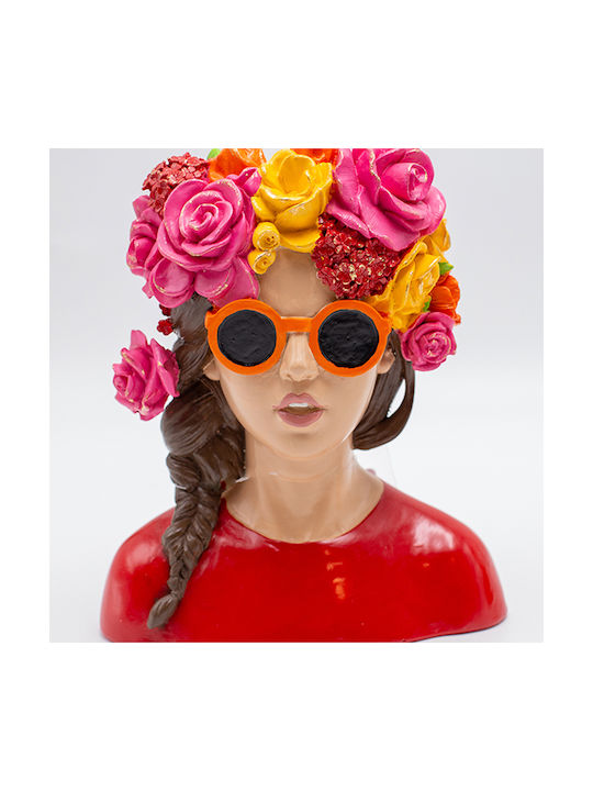 Decorative Figure Bust Woman Sunglasses Multicolored Flowers Polyresin Multicolored 17x10x21cm
