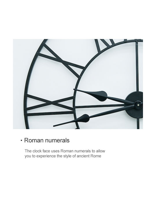 Roman Numbers Αντικέ Ρολόι Τοίχου Μεταλλικό Μαύρο Ø80cm