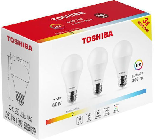 Toshiba LED Bulb 8.5W for Socket E27 and Shape A60 Warm White