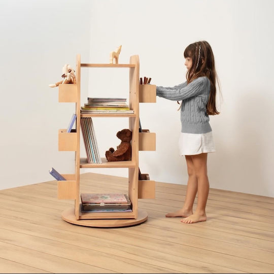 Montessori Περιστρεφόμενη Βιβλιοθήκη Δαπέδου Ξύλινη Καφέ 61x12x107.5cm