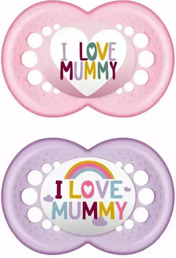 Mam Orthodontic Pacifiers Silicone I Love Mummy - Pink/Purple for 6-16 months 2pcs