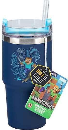 Minecraft Kids Water Bottle Stainless Steel with Straw 600ml (Various Designs/Colours)