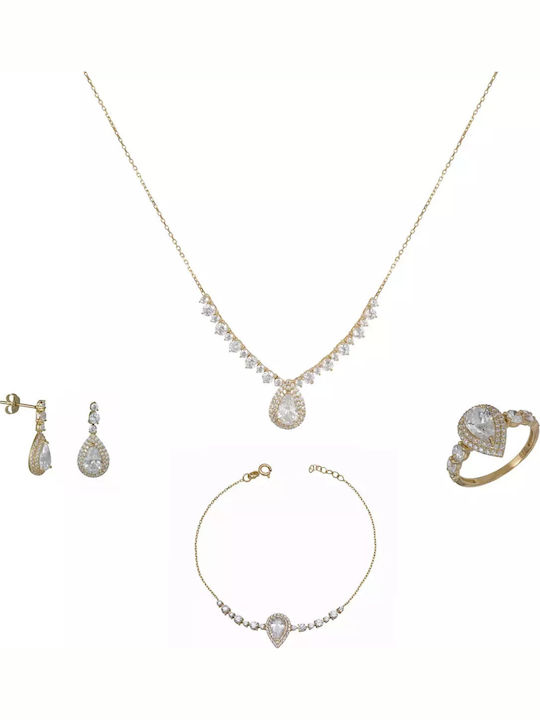 Set with Necklace , Earrings & Ring from Gold 14K with Stones