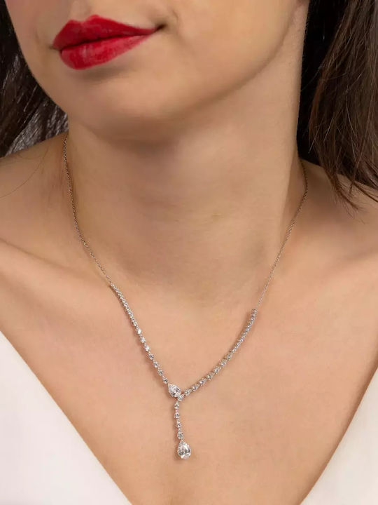 Set with Necklace , Earrings & Ring from White Gold 14K with Stones