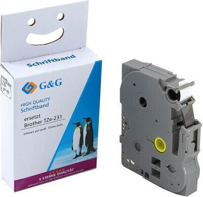 G&G Label Maker Tape RL-B-S-T231P-BK/WT 12mm 8m Compatible with Dymo Rhino/IND
