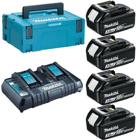 Makita Set 4 Werkzeugbatterien 18V Kapazität 3Ah mit Ladegerät