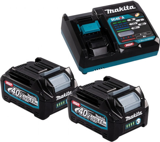 Makita Σετ 2 Μπαταριών Εργαλείου Λιθίου 40V Χωρητικότητας 4Ah με Φορτιστή