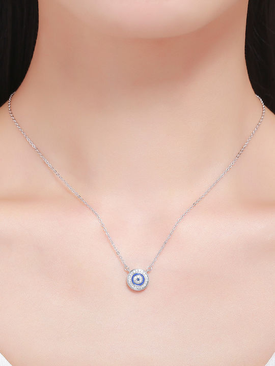 Silver Star Κολιέ Ματάκι από Ασήμι με Ζιργκόν Μπλε