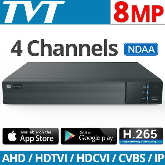 TVT Überwachungs-Videorekorder HVR 4 Kanäle mit Auflösung 4K TD-2104NS-HP-H