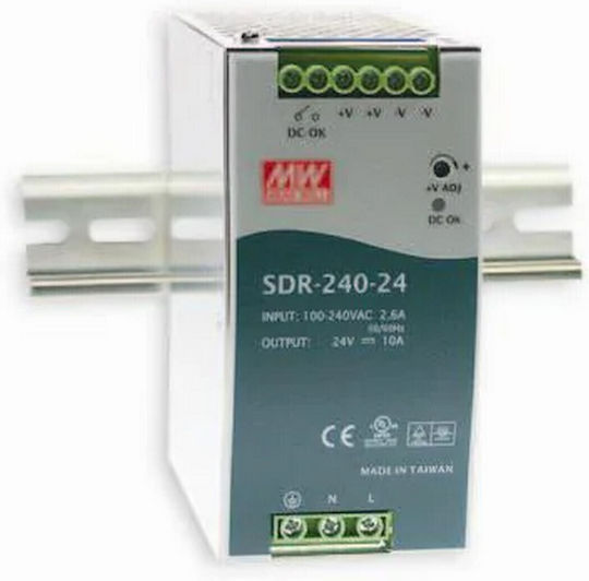 Mean Well Τροφοδοτικό Ράγας με Έξοδο 24V και Ισχύ 240W