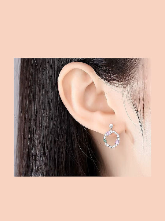 Queen Silber Ohrringe Runde Rosé Steine Queen Silber Ohrringe Runde Rosé Steine