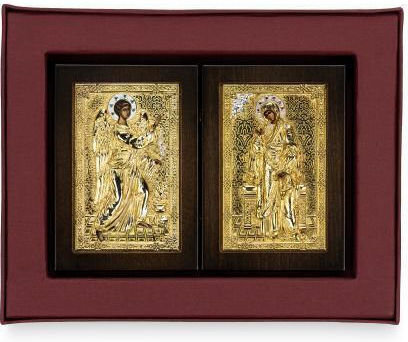 Diptych of the Annunciation of the Theotokos Wooden Icon Gold Background 13 X 18 Cm Authentic Product of Vatopedi Monastery Holy Great Monastery Vatopedi Imv_28807
