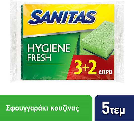 Sanitas Kitchen Sponge for Dishes Green Antibacterial 5pcs