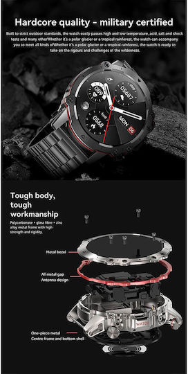 Microwear Ak56 Smartwatch mit Pulsmesser (Steel Black)