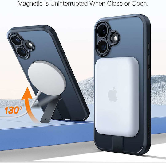 Torras Pstand Spin Umschlag Rückseite Silikon Schwarz (iPhone 16 Plus)