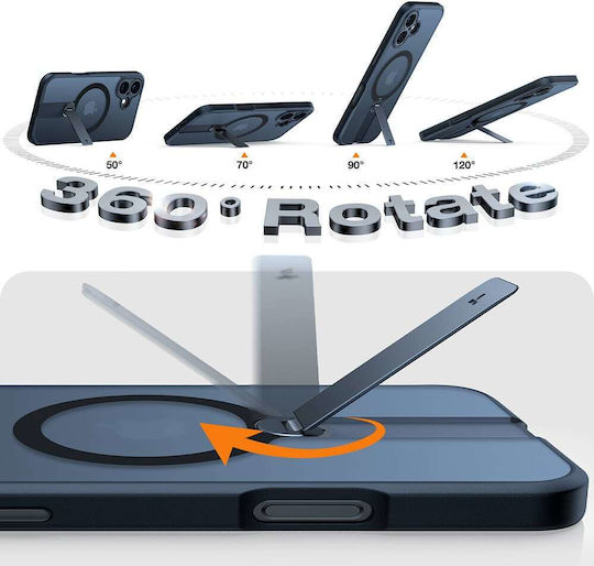 Torras Pstand Spin Umschlag Rückseite Silikon Schwarz (iPhone 16 Plus)