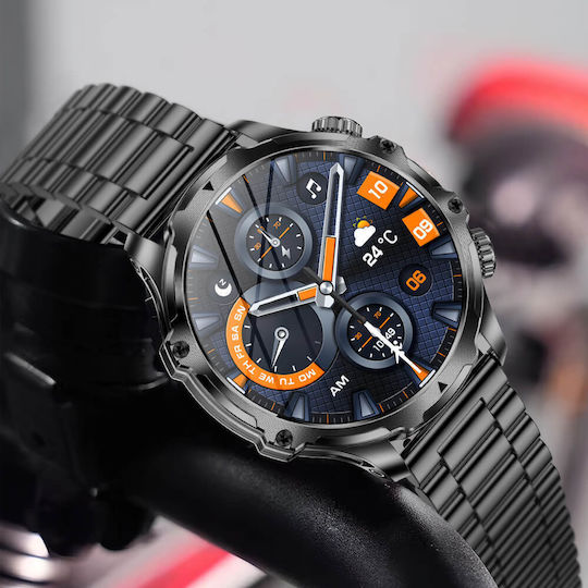Microwear AK75 Smartwatch cu Pulsometru (Black Steel)