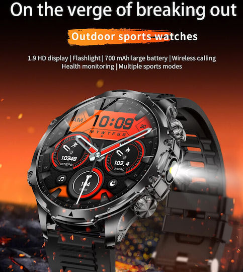 Microwear AK75 Smartwatch cu Pulsometru (Black Steel)