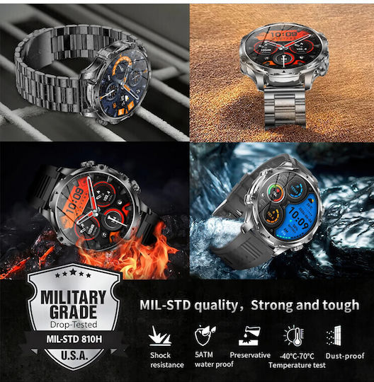 Microwear AK75 Smartwatch cu Pulsometru (Black Steel)