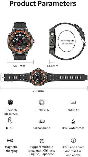 Microwear KC89 Smartwatch cu Pulsometru (Negru)