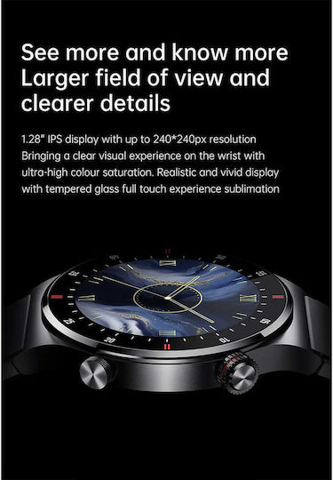 Microwear QW33 46mm Smartwatch με Παλμογράφο (Steel Silver)