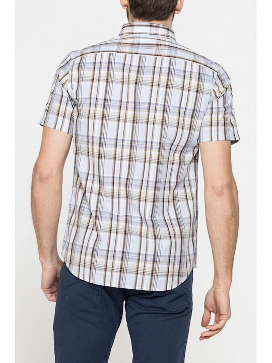 Short-sleeved Cotton Shirt Checked Light Blue