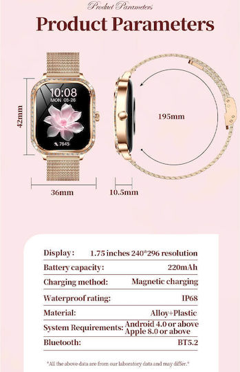 Microwear MK88 Smartwatch με Παλμογράφο (Gold Steel)