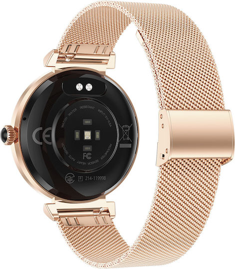 Microwear NX7 Pro Stainless Steel 38mm Smartwatch με Παλμογράφο (Gold Steel)