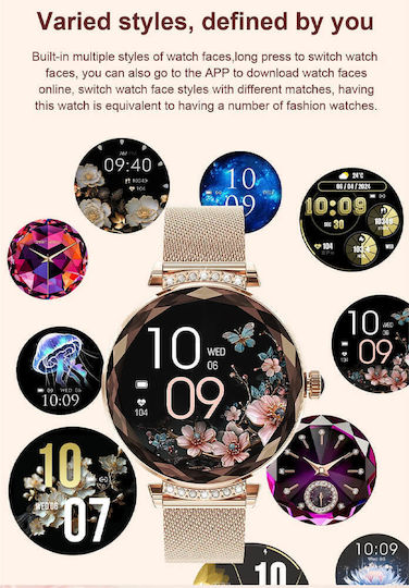 Microwear NX7 Pro Stainless Steel 38mm Smartwatch με Παλμογράφο (Gold Steel)