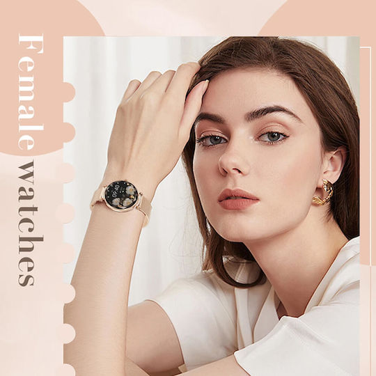 Microwear NX7 Pro Stainless Steel 38mm Smartwatch με Παλμογράφο (Gold Steel)