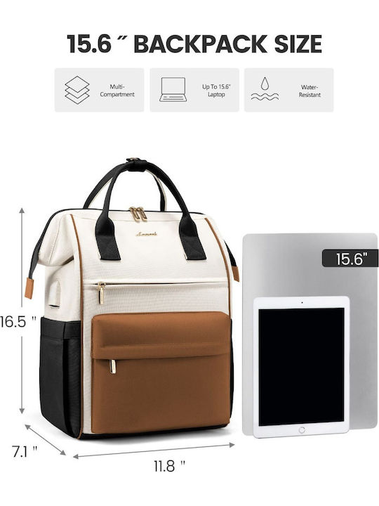 Lovevook Τσάντα Πλάτης για Laptop 15.6" με Θύρα USB beige/brown/black MB2146