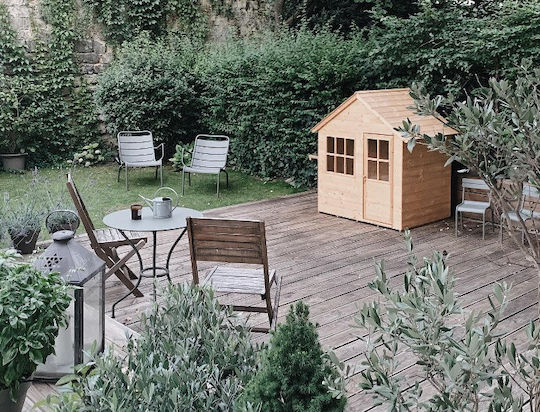 Multifunctional Wooden Kids Playhouse with Fence Brown 149x90x146cm