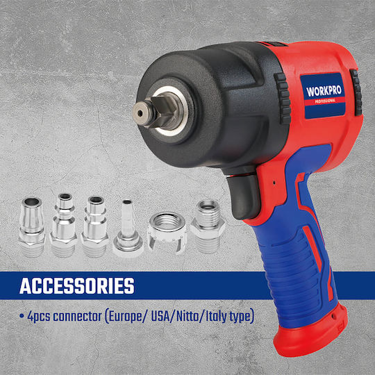 WorkPro WP510003 Air Impact Wrench 1/2 Square Drive with Maximum Torque 159.07kgm