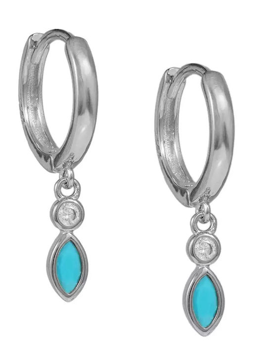 Σκουλαρίκια Κρίκοι από Ασήμι με Πέτρες Γαλάζια