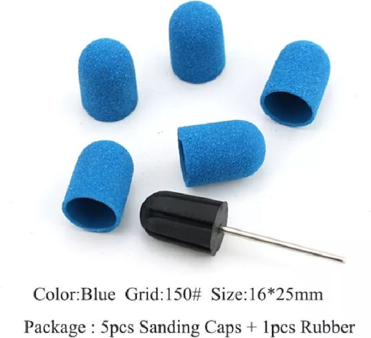Set Nail Drill Bit + Caps Ideal for Pedicure Heel Cleaning 16x25mm Wheel Stone 150 Grit