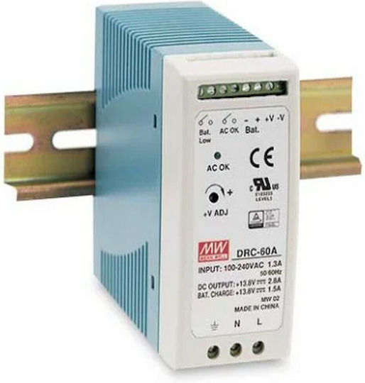 Switching Power Supply Backup 13.8v 2.8a Monitoring Din Rail Mean Well Drc-60a