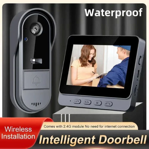1080p Video Intercom System 4.3” Wide Angle 170° Hd Screen Intercom Support Night Vision Waterproof Protection Gray Anthracite