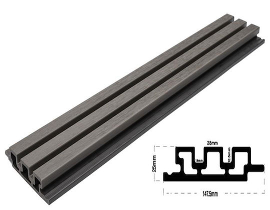Newplan 5570 Wpc Panel Τοίχου 2ης Γενιάς 3d Πηχάκια D.grey 2.5cm X 14.7cm X 290cm