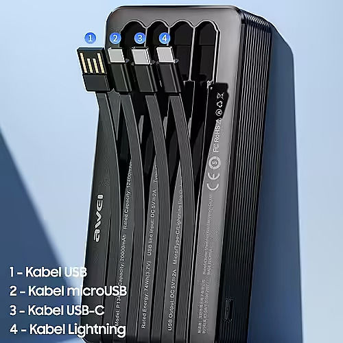 Awei P134K Power Bank 20000mAh με Θύρα USB-A και Θύρα USB-C Μαύρο