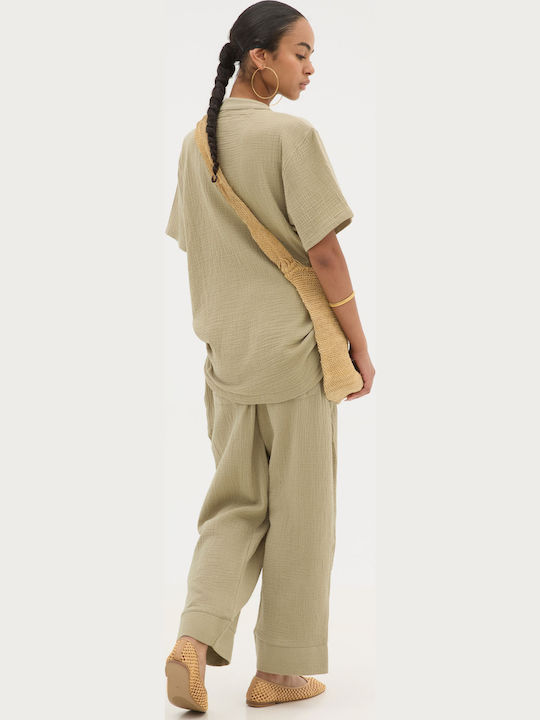 Herrenbluse Kurzarm Khaki