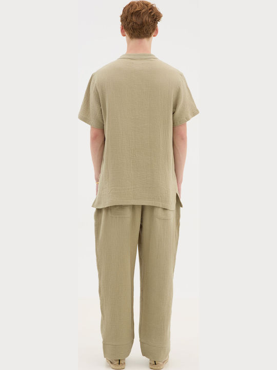 Herrenbluse Kurzarm Khaki