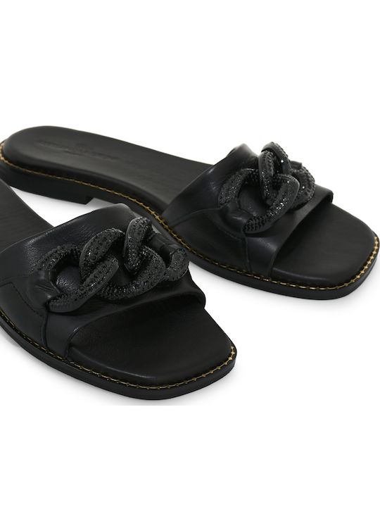 Leder Flache Sandalen für Damen in Schwarz Farbe