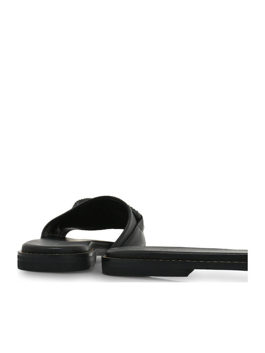 Leder Flache Sandalen für Damen in Schwarz Farbe