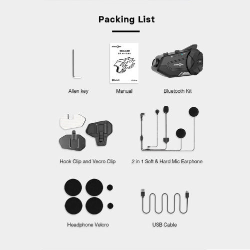 FreedConn R1 Pro Single Motorcycle Communication System for Helmet with Bluetooth & Camera