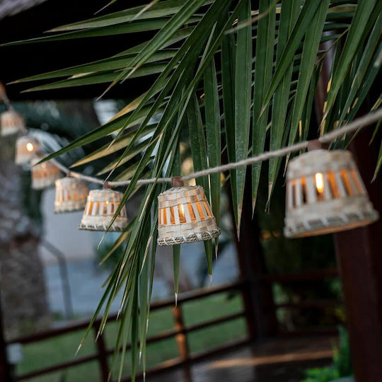 Aurora Garden Garland Light Solar LED 10x0.2w 2700k 350lm Ip44 Rechargeable Rattan