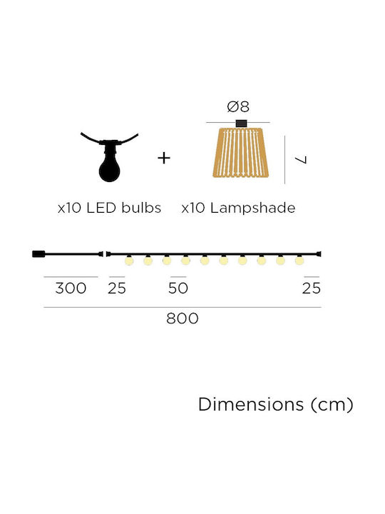 Garden Garland Light Okinawa Led 10x0.2w 2200k 350lm Ip44 Bamboo